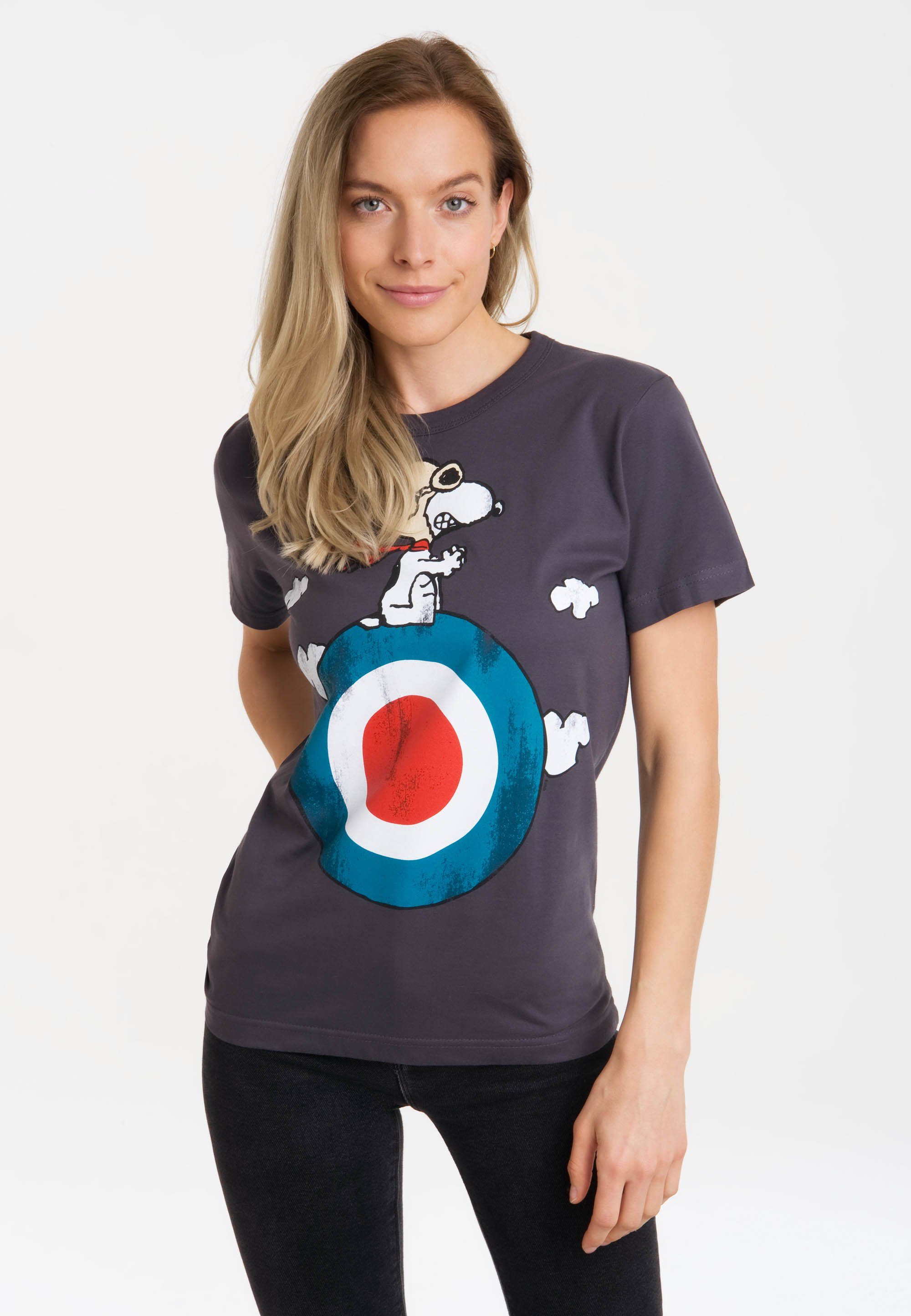 LOGOSHIRT Print - blau-grau Peanuts mit Snoopy T-Shirt lizenziertem