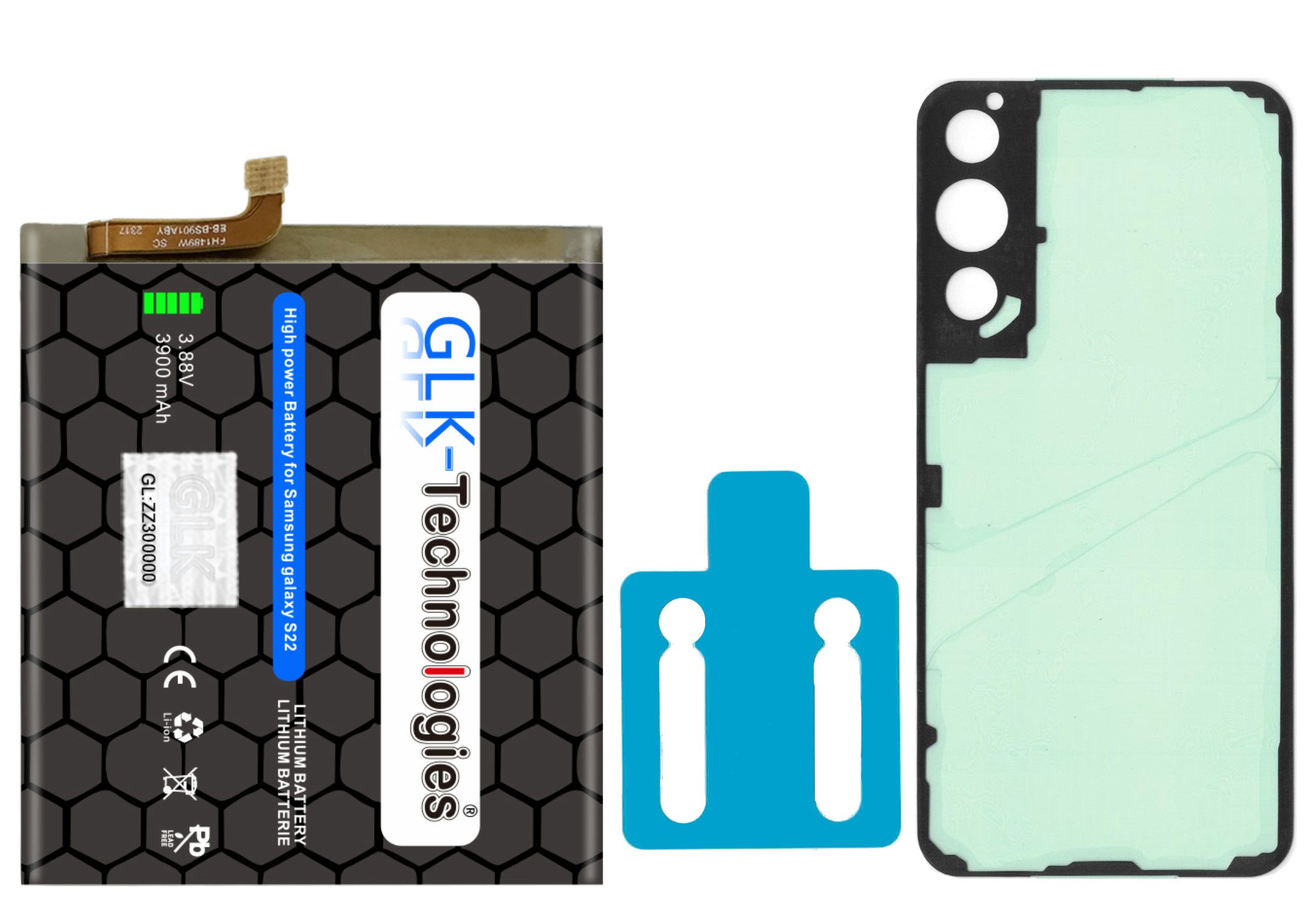 GLK-Technologies Akku für Samsung Galaxy S22 5G SM-S901 Handy-Akku 3900 mAh, Inklusive 2x Klebebandsätze