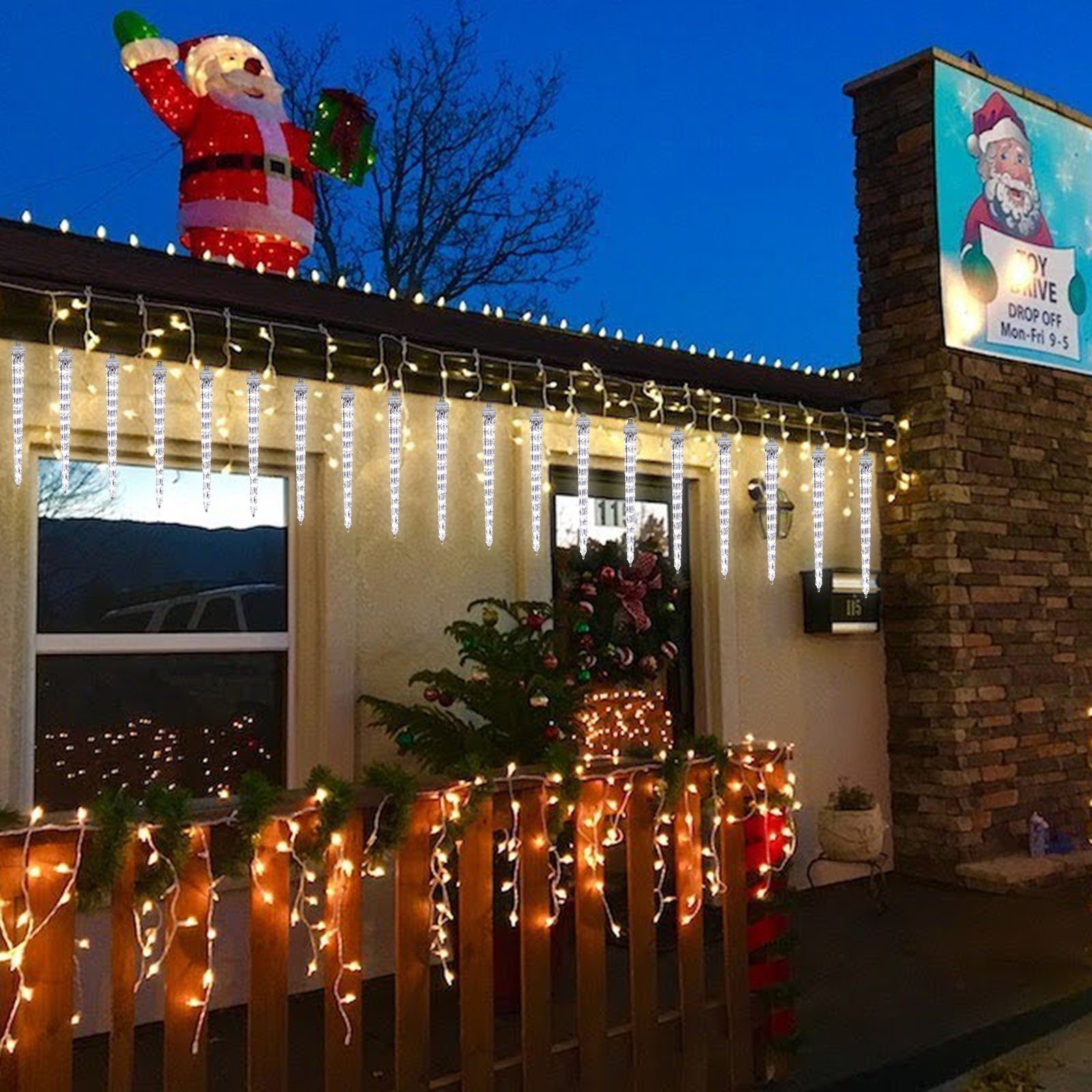 Rosnek Lichterschlauch anschliessbar Lichter; mit LED Eiszapfen; wasserdicht, Bäume Deko, 192LEDs, 8 Traufe 192-flammig, für Eiszapfen Weihnachten 2.8M, 28.5cm