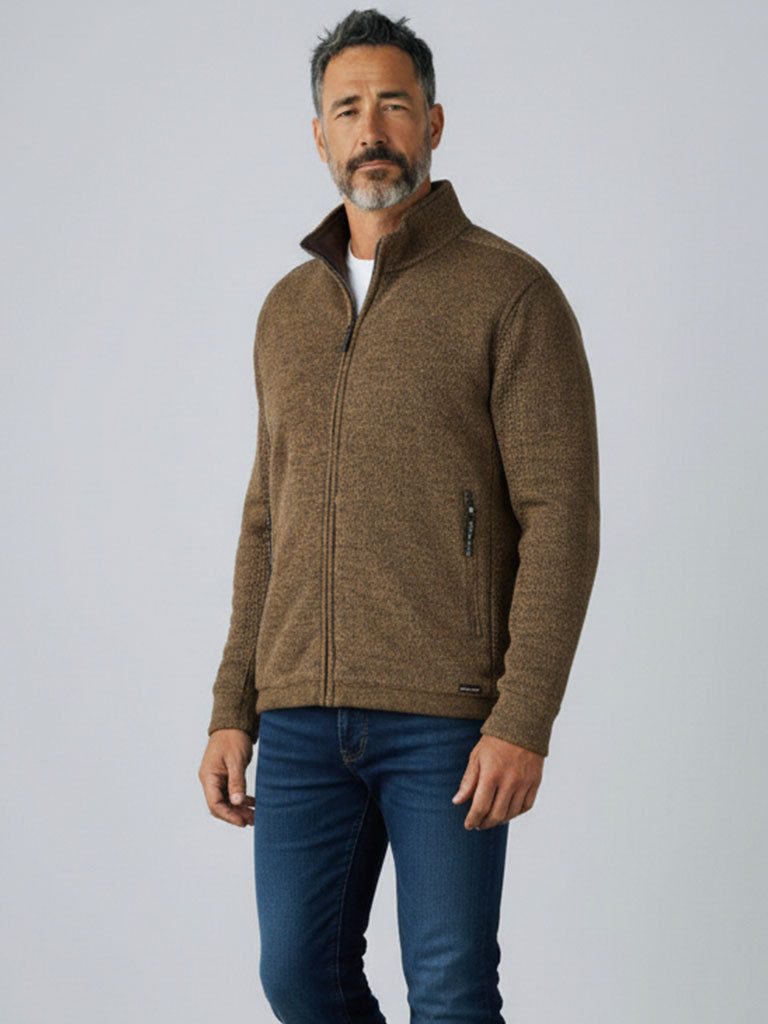 River Creek Strickjacke Herren Strickjacke mit Stehkragen & Teddyfutter - Jacke Melange-Optik