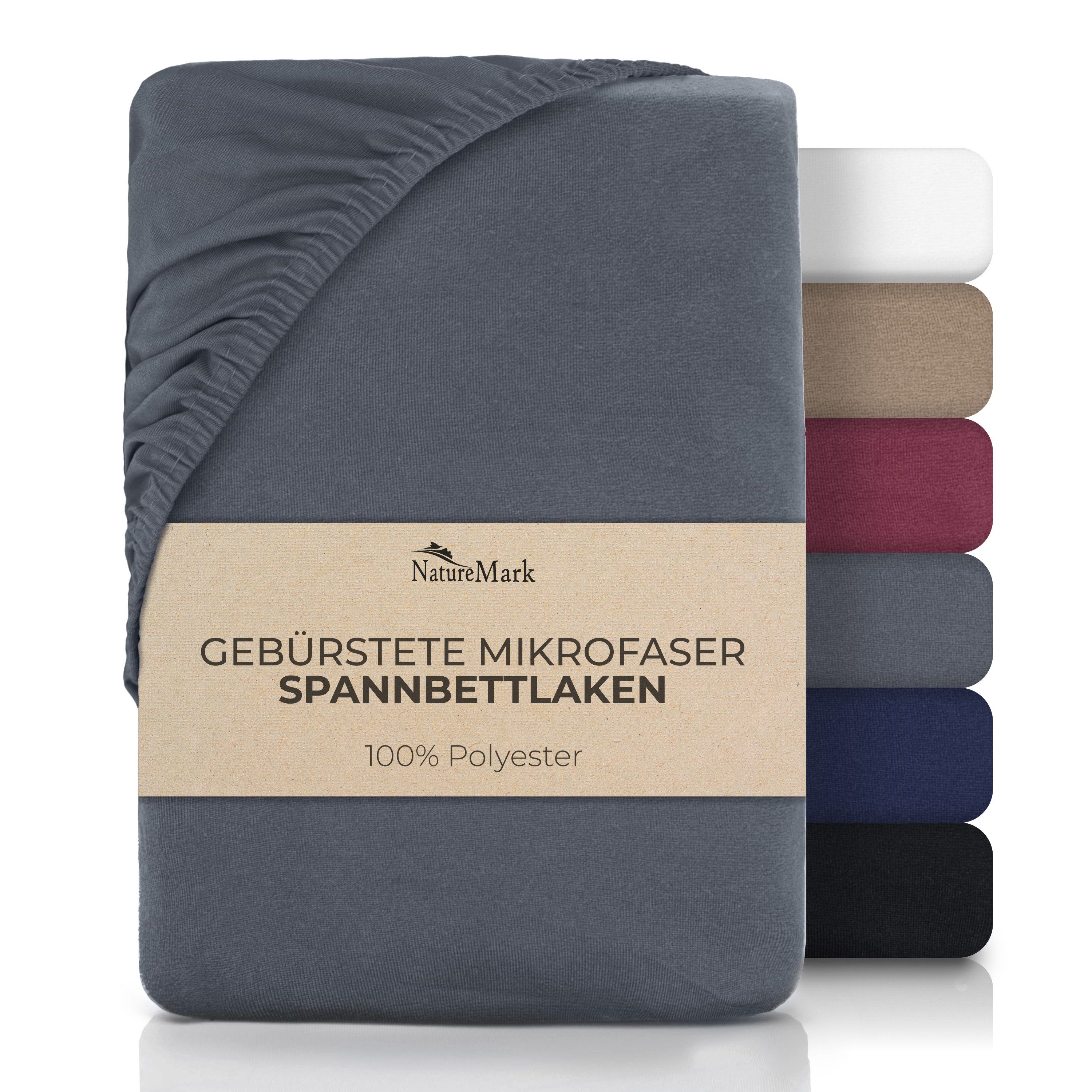 NatureMark Spannbettlaken Gebürstete Mikrofaser, Polyester, Gummizug: rundum, viele Größen und Farben Markenware (140x200 cm, Anthrazit grau)