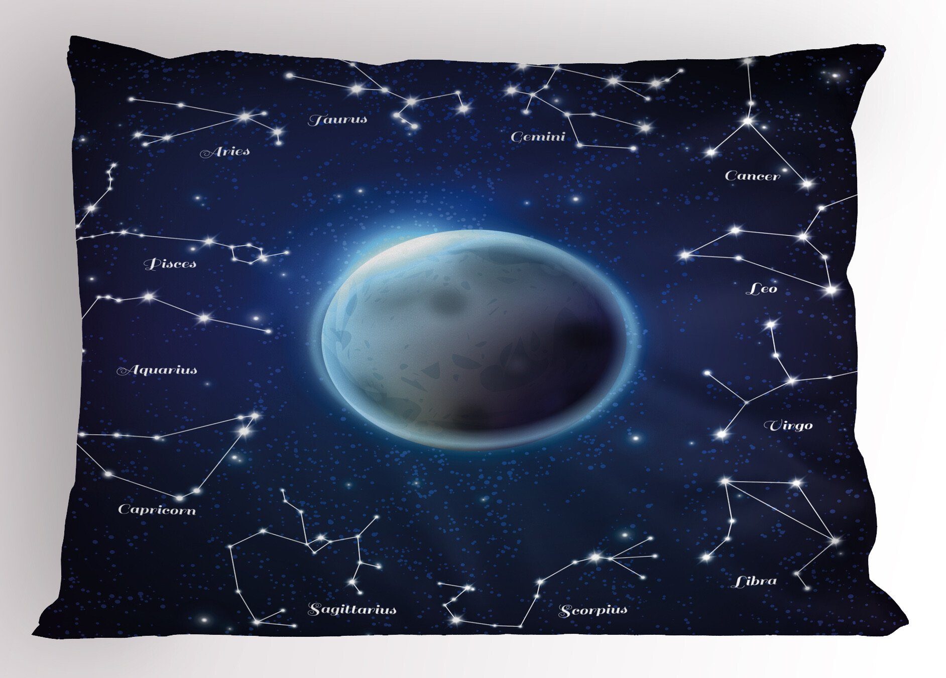 Kissenbezüge Dekorativer Standard Sternzeichen Abakuhaus Size Astronomie Around (1 Kopfkissenbezug, Mond Stück), Gedruckter