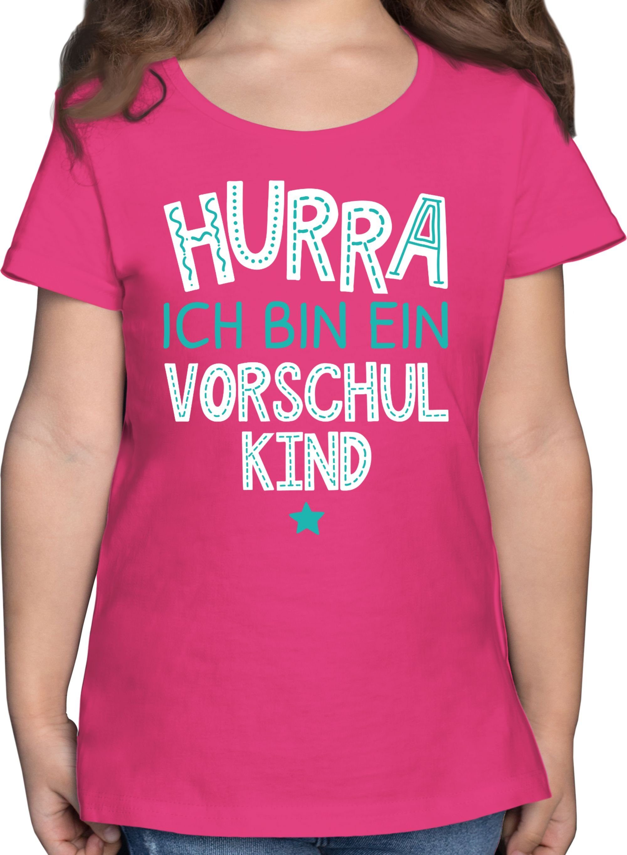 Shirtracer T-Shirt Hurra ich bin ein Vorschulkind türkis weiß Vorschulkinder Geschenke 1 Fuchsia