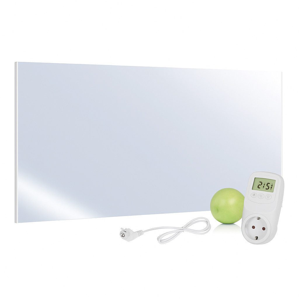 UMBRELLA Infrarotheizung Spiegel 700 W mit Thermostat TH10 – Carbon-Crystal – 2-in-1 Design, Flache Wandheizung mit Spiegelglas