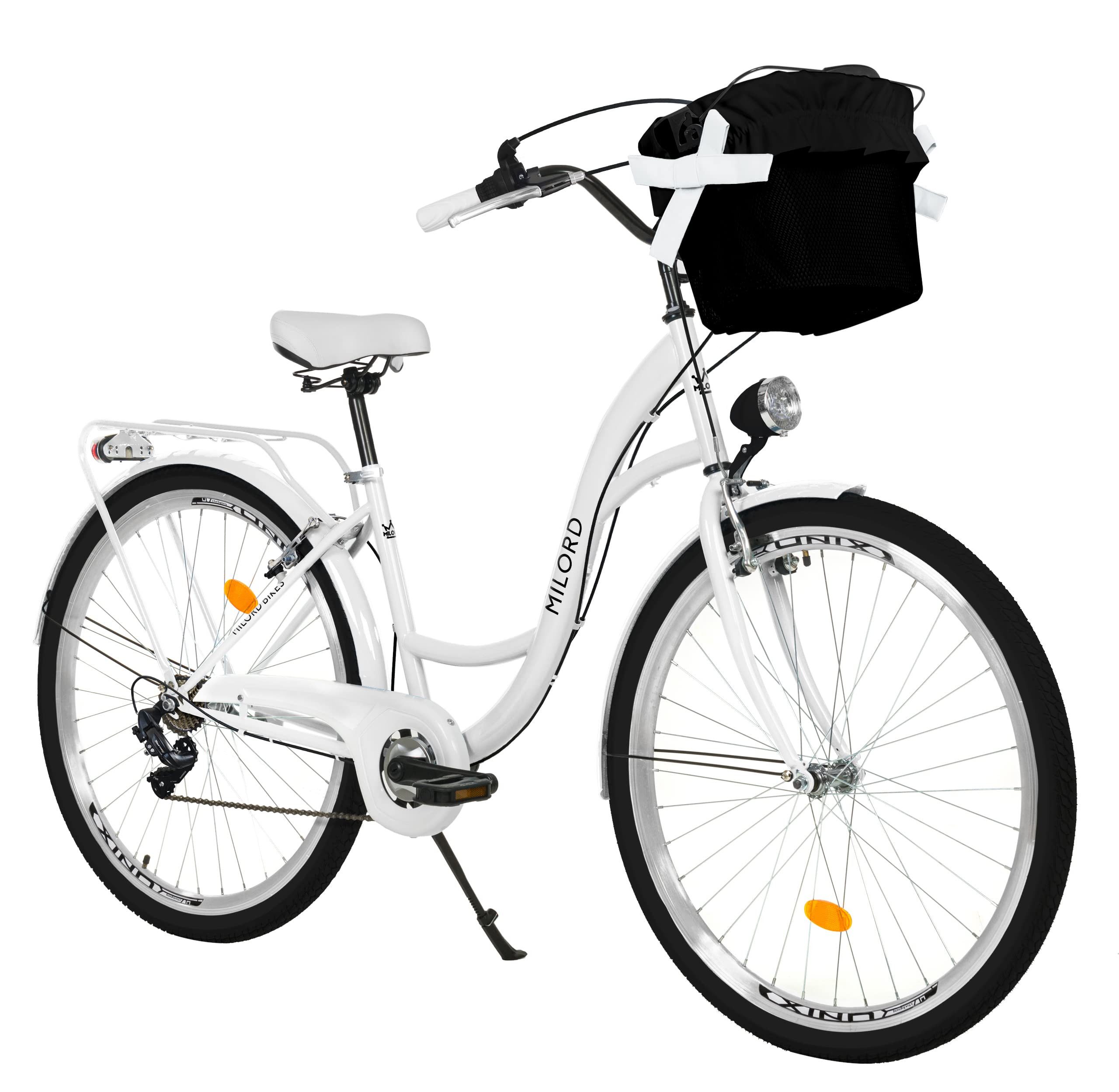 Milord Cityrad Milord City Fahrrad Korb Damenfahrrad, 28/26 Zoll, Weiß, 7-Gang, 7 Gang, (Fahrradständer, Gepäckträger, Klingel, Korb, Kotflügel)