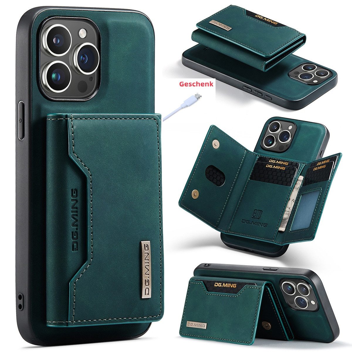 trends for living Handyhülle Leder Hülle für iPhone 16 Pro Max Plus Kamera Wallet Schutz Cover Case