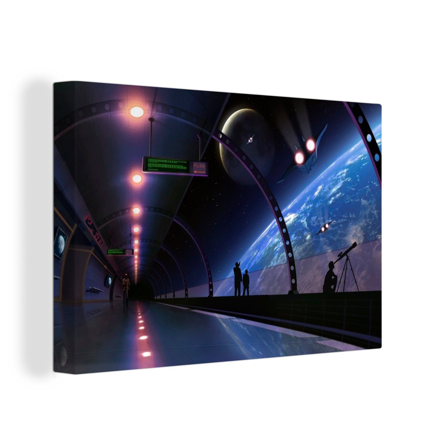 OneMillionCanvasses® Leinwandbild Eine Science-Fiction-Illustration aus dem Inneren einer Raumstation, (1 St), Wandbild Leinwandbilder, Aufhängefertig, Wanddeko, 30x20 cm
