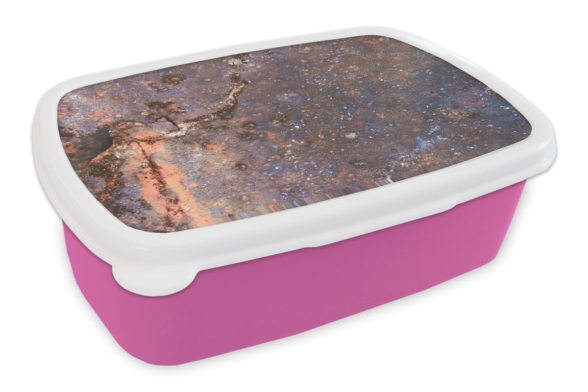 MuchoWow Lunchbox Metall - Rost - Bronze, Kunststoff, (2-tlg), Brotbox für Erwachsene, Brotdose Kinder, Snackbox, Mädchen, Kunststoff rosa