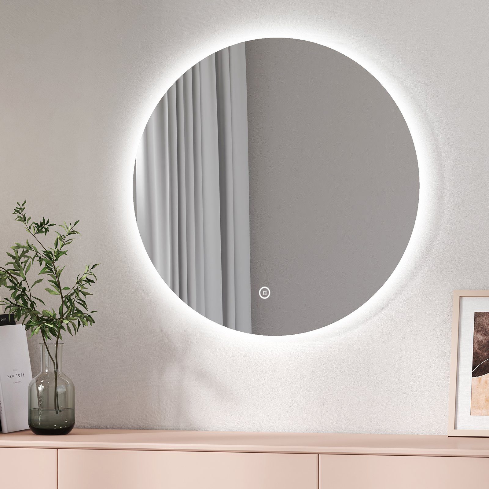 EMKE Badspiegel Badspiegel Rund mit Beleuchtung LED Badezimmerspiegel Wandspiegel, 3 Farben des Lichts, Dimmbar, Intelligenter Touchschalter