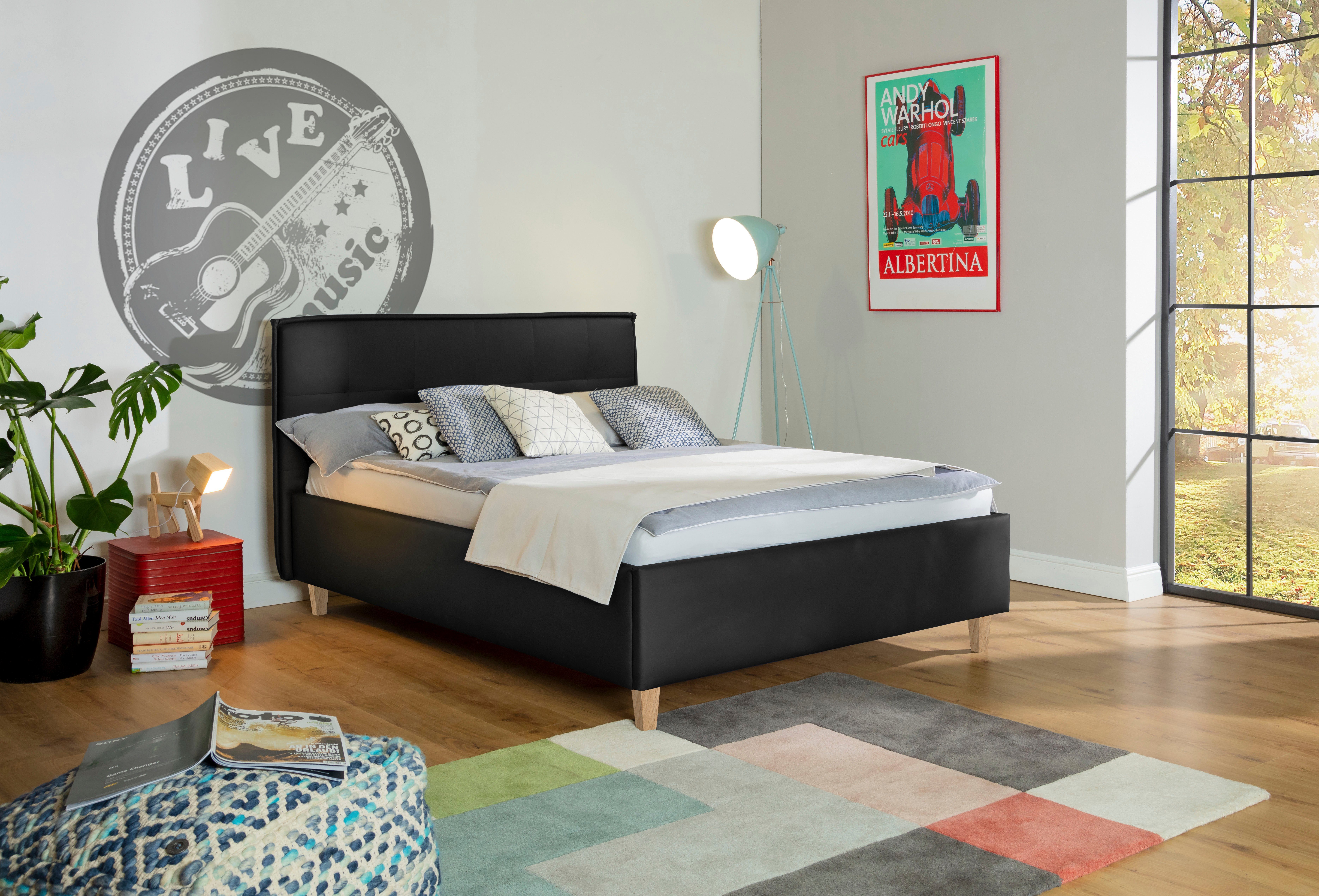 alina Polsterbett Hakon, wahlweise mit Matratze und Lattenrost, Füße in Buche natur