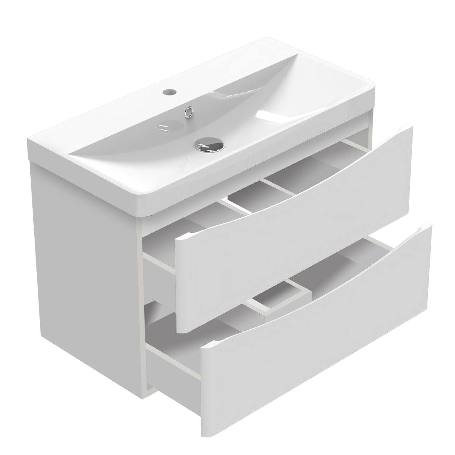 duschspa Waschtisch 50/60/80/100/120 cm Waschbecken mit Unterschrank (Smiley), Hochglanz Weiß/Dunklegrau