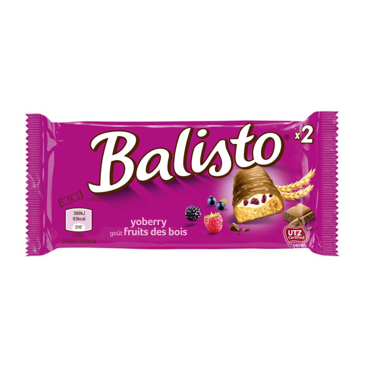Balisto Riegel, Balisto Joghurt Beeren Mix Vollkornkeks Riegel aus Milchschokolade 37g