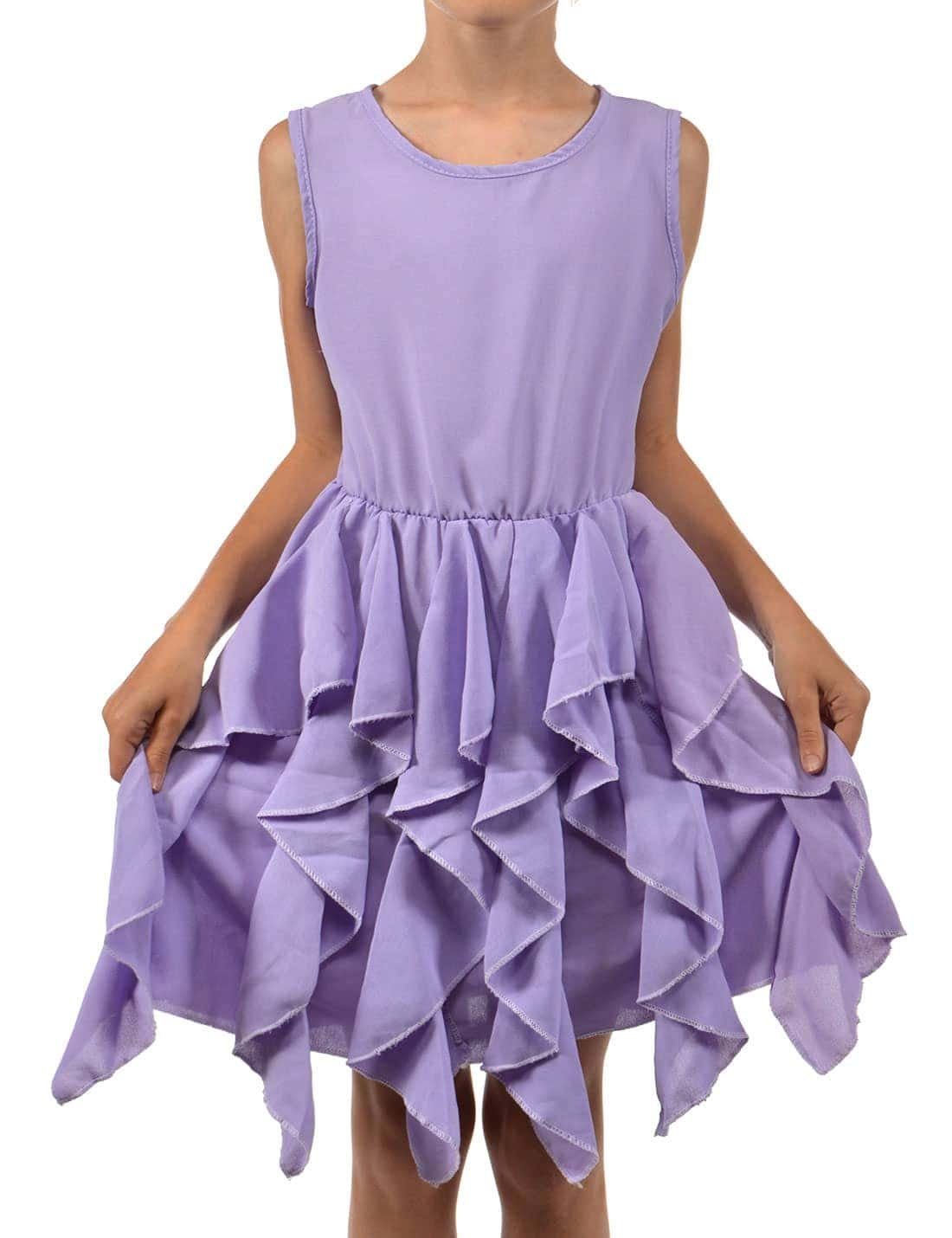 KMISSO Sommerkleid Mädchen Kleid breite Träger und Volants am Rock (1-tlg) bequem zu tragen Lila