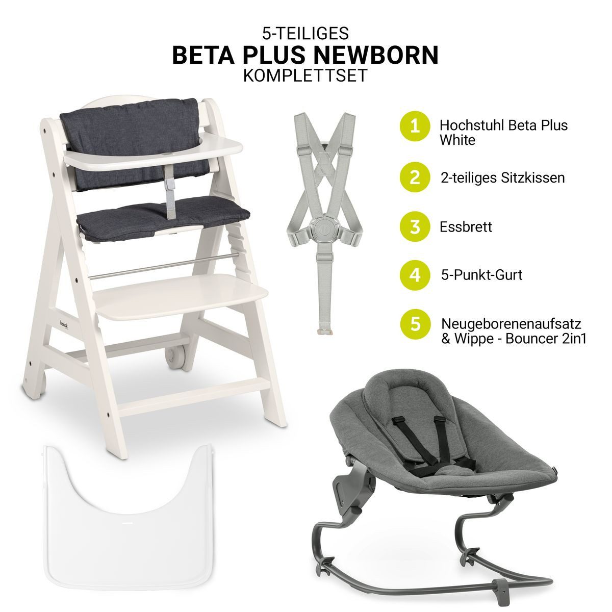 Hauck Hochstuhl Beta Plus White - Newborn Set, Babystuhl ab Geburt inkl. Au günstig online kaufen