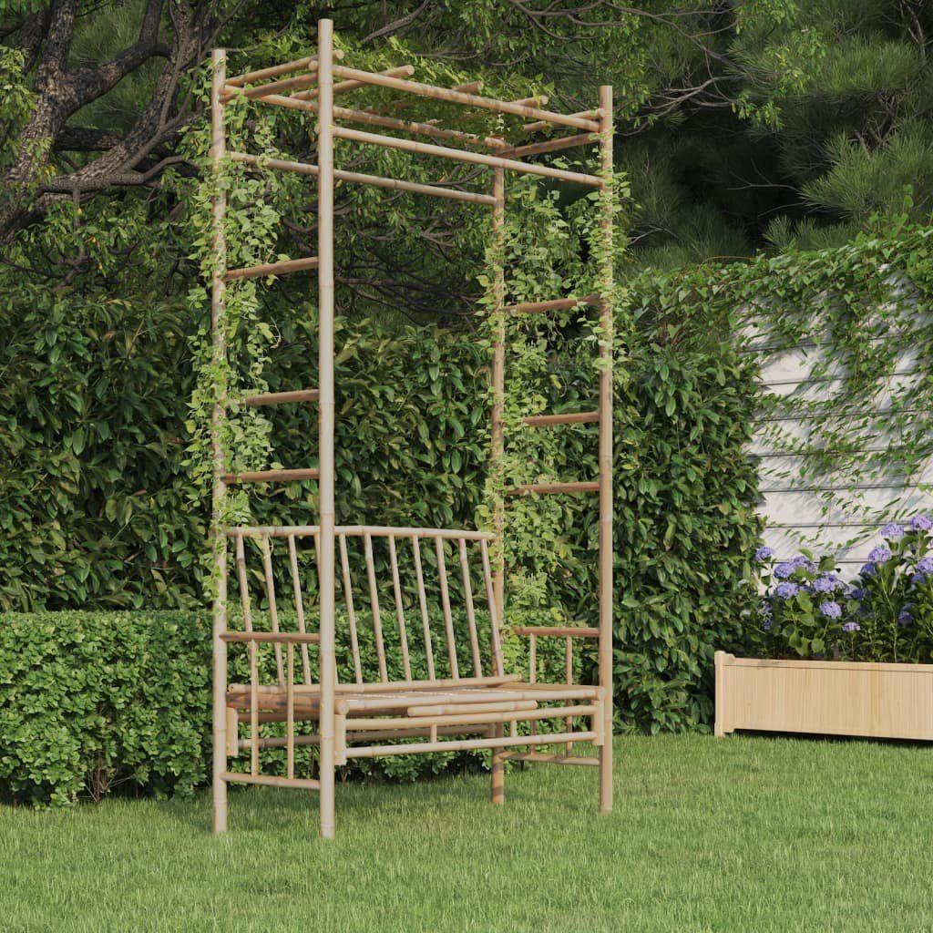 furnicato Gartenbank Bambus-mit Pergola 116x52x220 cm, naturfarben, Witterungsbeständige Sitzbank mit Rankhilfe und stabilem Rahmen
