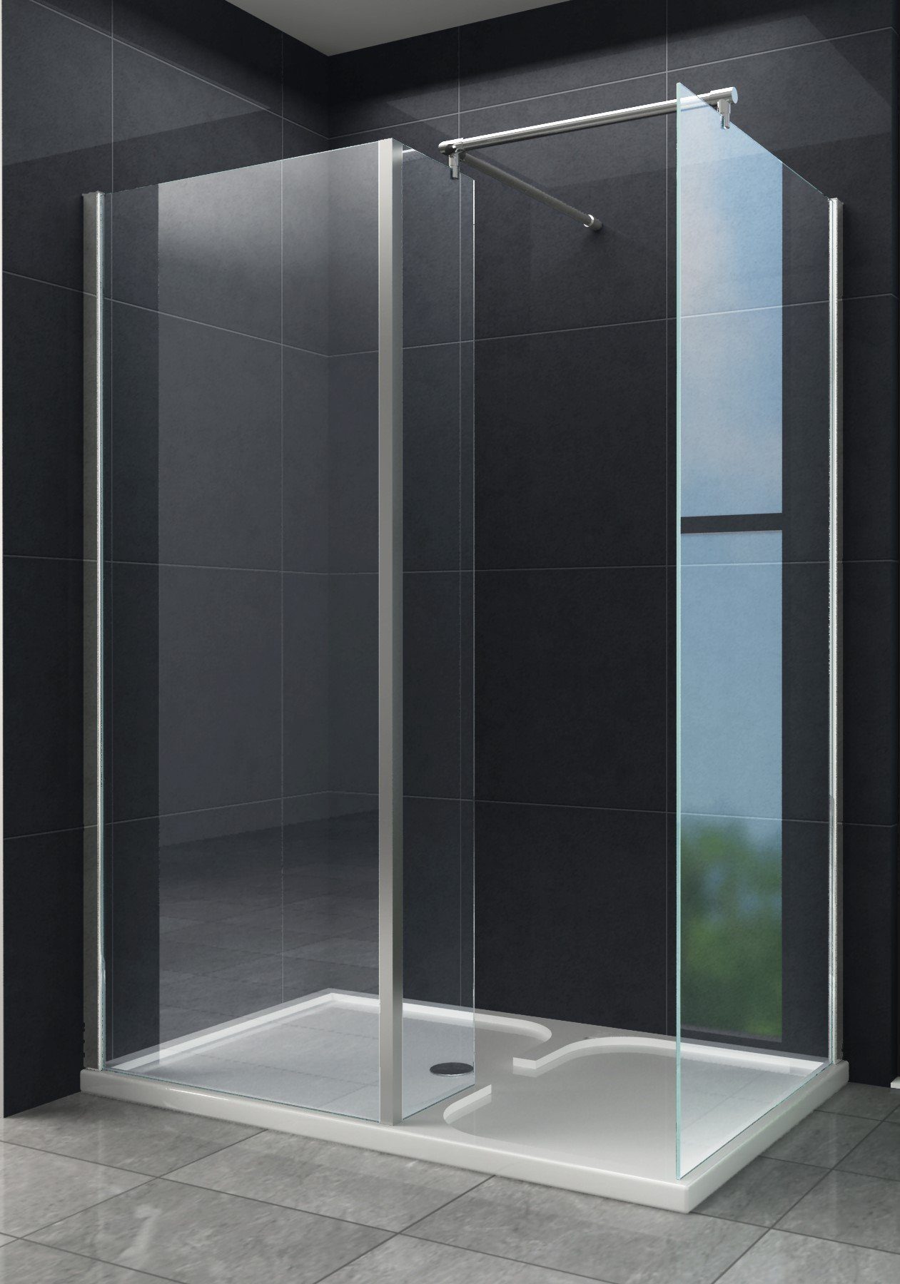 Thumbnail - Home Systeme Eckdusche SARA Duschkabine Dusche Duschwand Duschabtrennung Duschtür Glas ESG, BxT: 150x90 cm