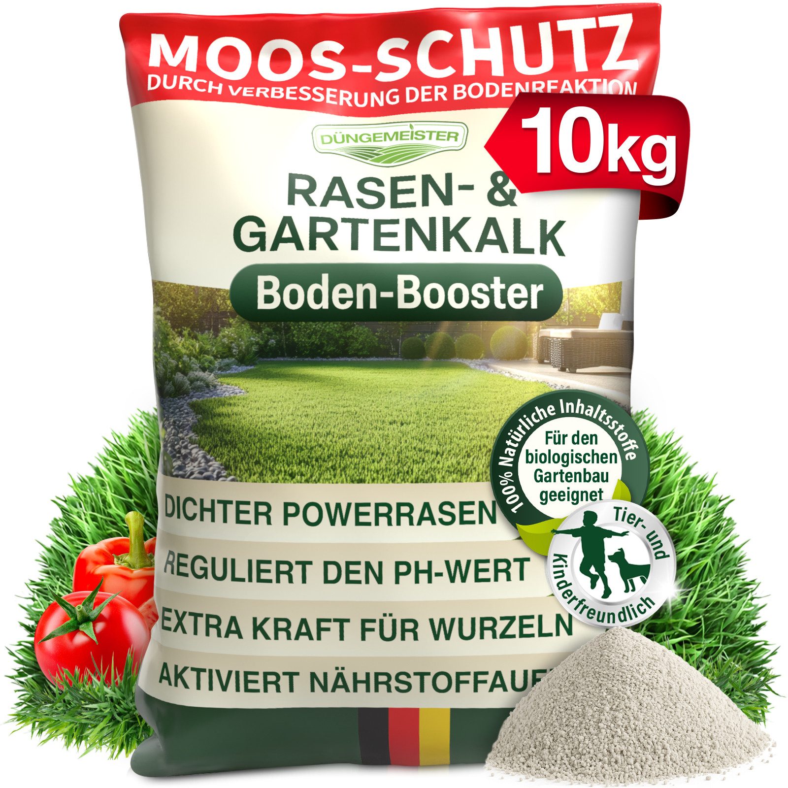 DÜNGEMEISTER Rasenkalk hochwertiger Rasen- & Gartenkalk 10/20/30kg, zur pH-Optimierung und Bodenverbesserung