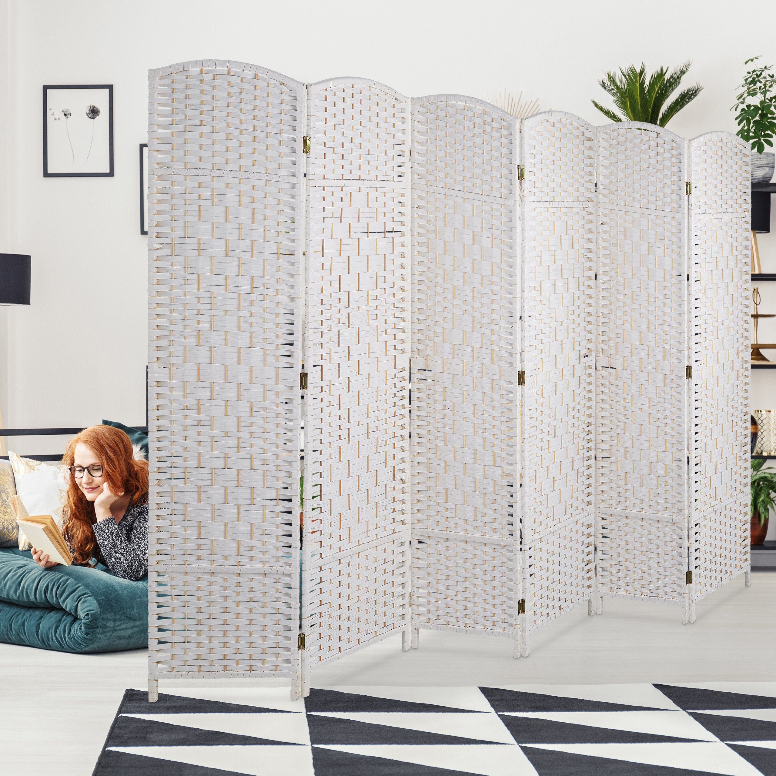 relaxdays Paravent Raumteiler 6 teilig, Weiß günstig online kaufen