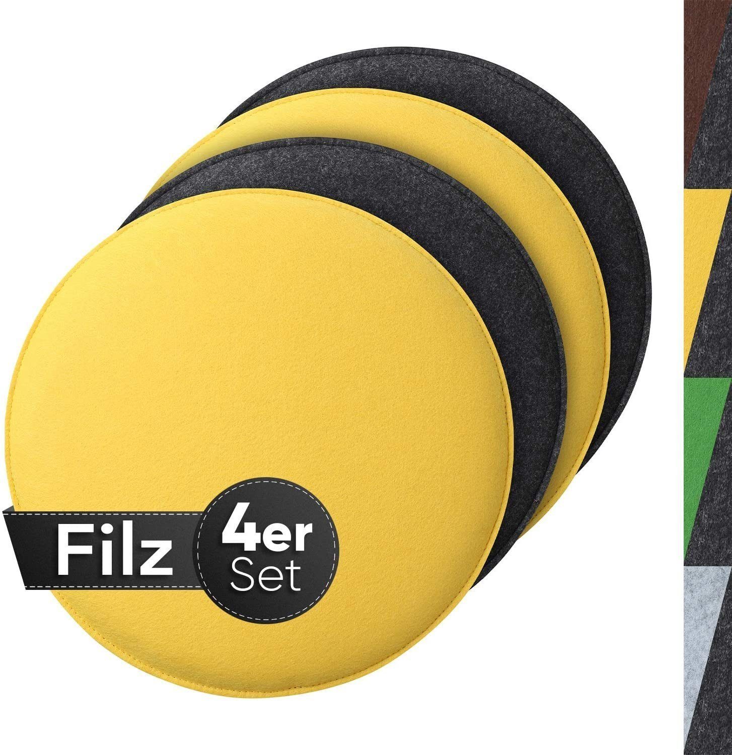 Sidorenko Stuhlkissen gemütliches Sitzkissen rund aus Filz Ø 36cm - 4er Set, Waschbare Stuhlkissen kompatibel für Schalenstuhl