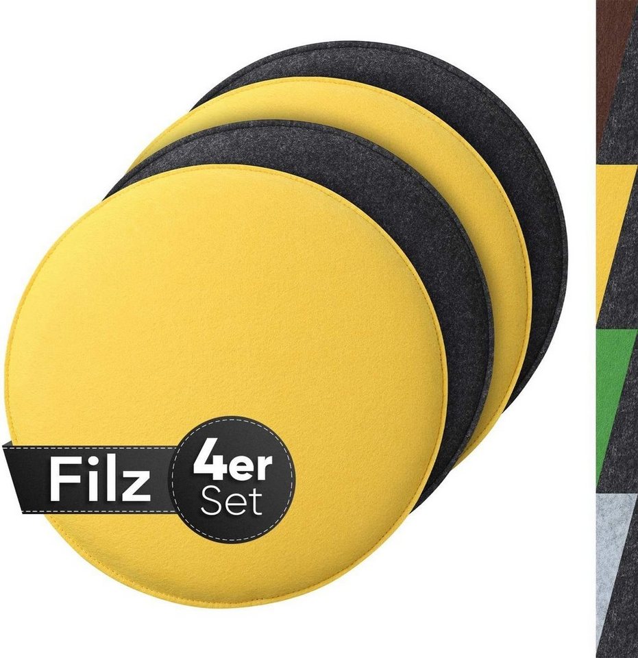 Sidorenko Stuhlkissen gemütliches Sitzkissen rund aus Filz Ø 36cm - 4er Set, Waschbare Stuhlkissen kompatibel für Schalenstuhl