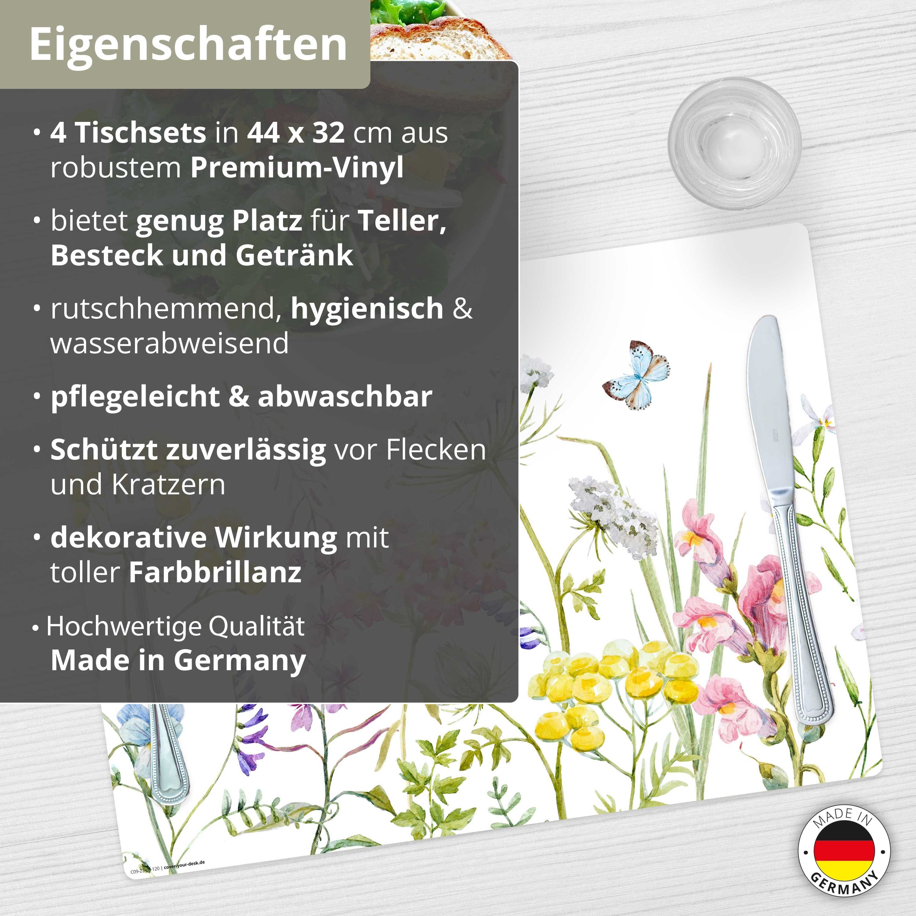 bunt, 4-St., / abwaschbar Platzset, Tischset, x Tischsetmacher, in Vinyl, bunt), Germany Made cm Blumenwiese (aus - 32 Aquarell erstklassigem Platzset 44