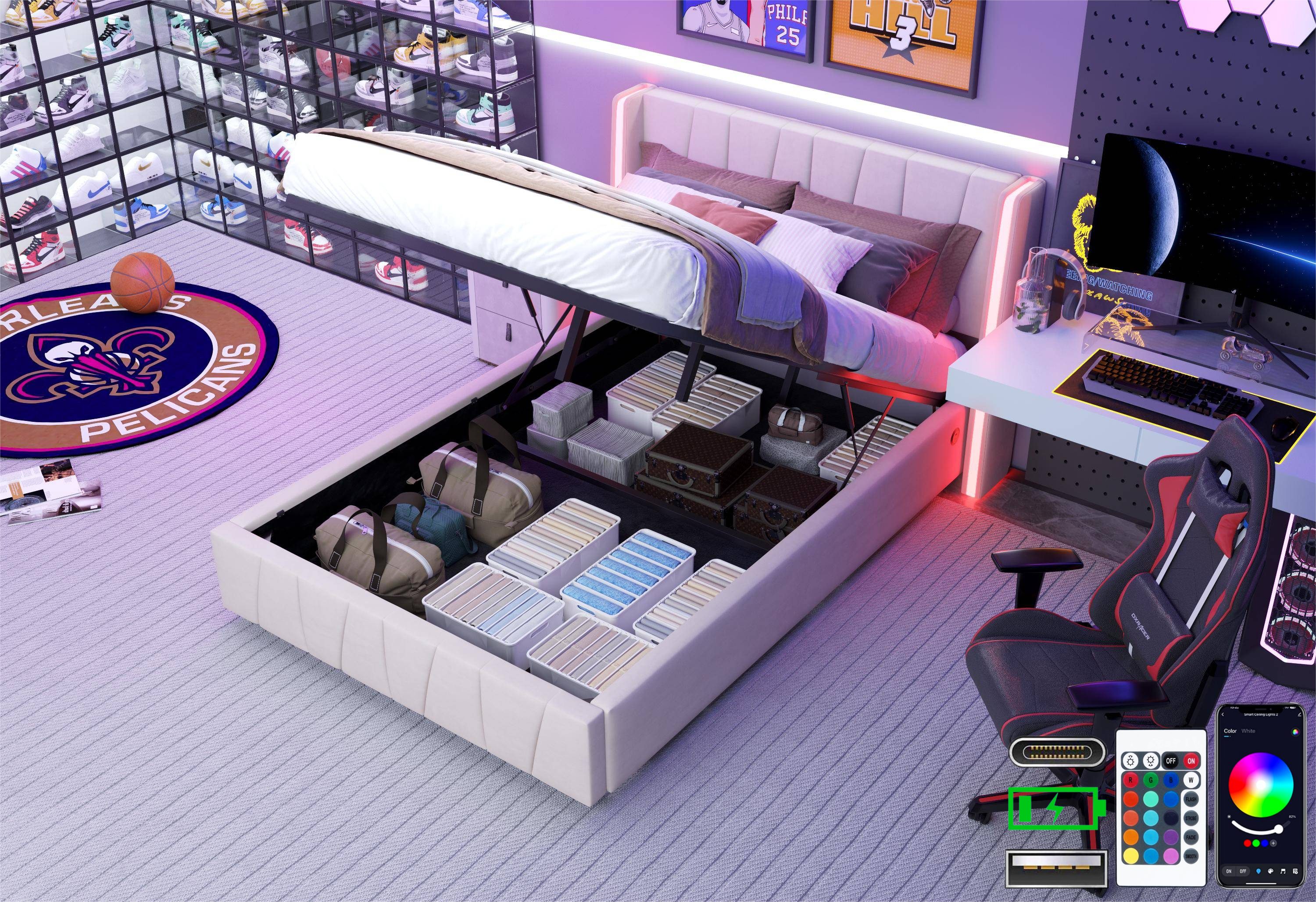 LVHOM Boxbett 140x200cm/160x200cm Trapez-Muster, Einzigartigen Design Bettg günstig online kaufen