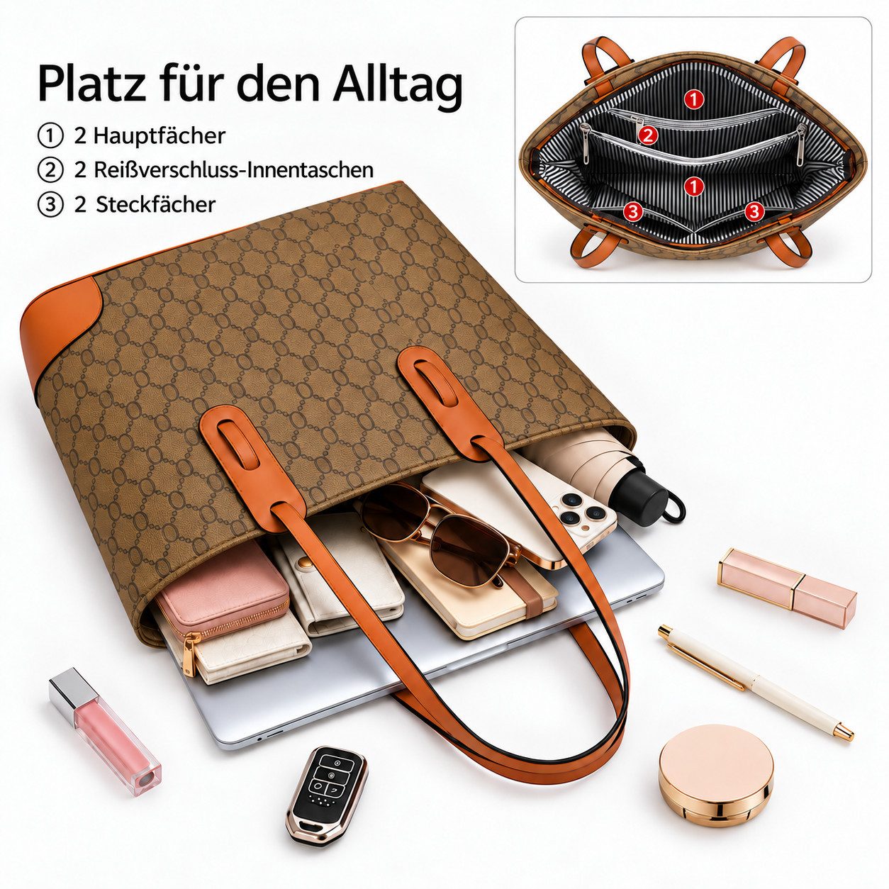Fyrove Shopper Damen Handtasche Tote Shopper Groß Schultertasche Umhängetasche (4-teiliges Set Buro Schule Einkauf Reise Geschenk, Aufbewahrungstaschen, Geldbör – Bild 2 von 5