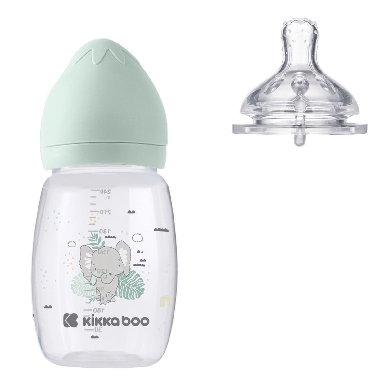 Kikkaboo Babyflasche Savanna 260 ml, Silikon, Anti-Kolik, Schutzdeckel, Silikonsauger M, Silikonsauger