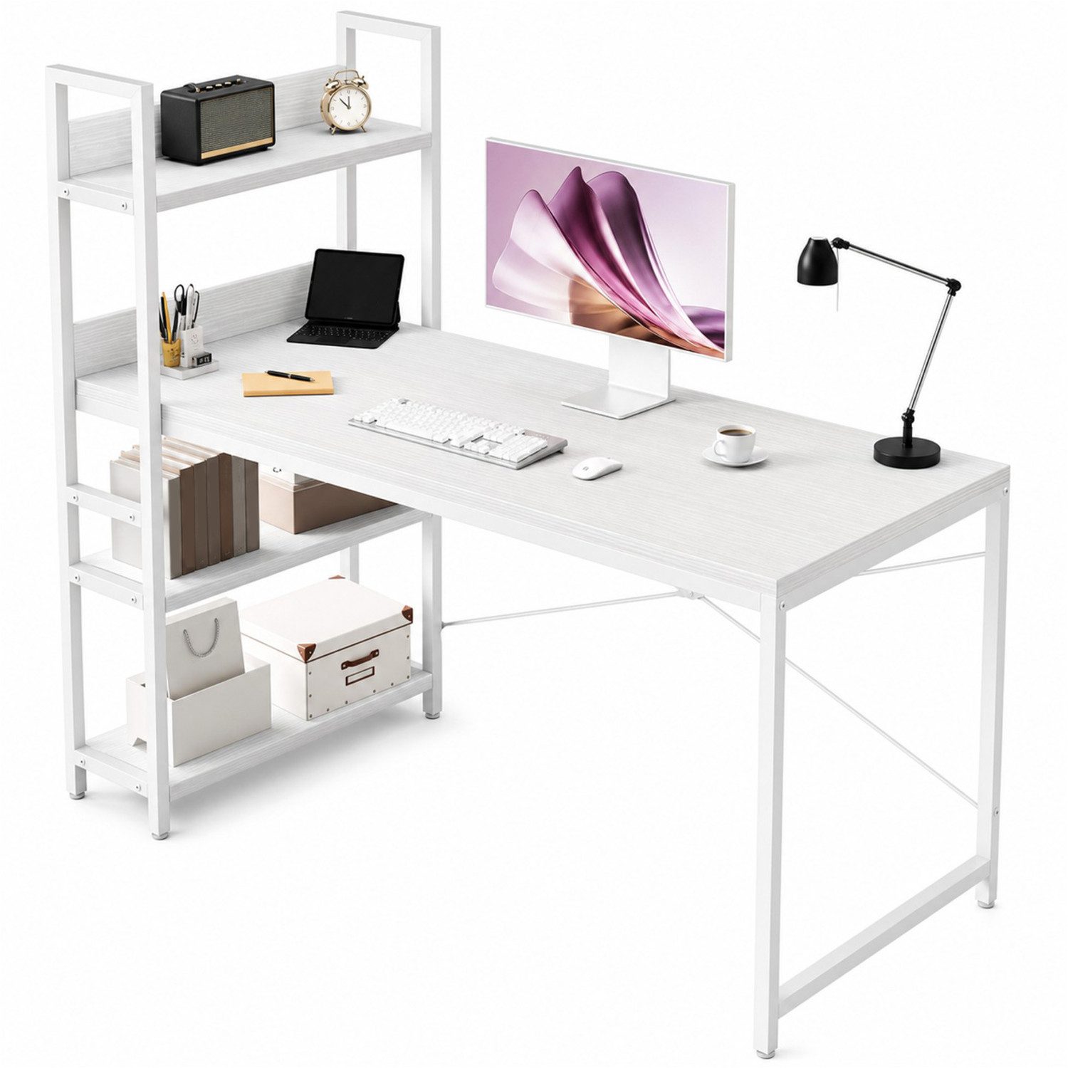Refined Living Computertisch Schreibtisch Gaming tisch Computertisch Bürotisch 50x80/100cm 120/140 (Schreibtisch mit Seitlichem Regal & Verstellbaren Füßen, Officetisch, PC-Schreibtisch mit Stauraum & Bücherregal, Eckschreibtisch mit Regal), PC Laptop Tis
