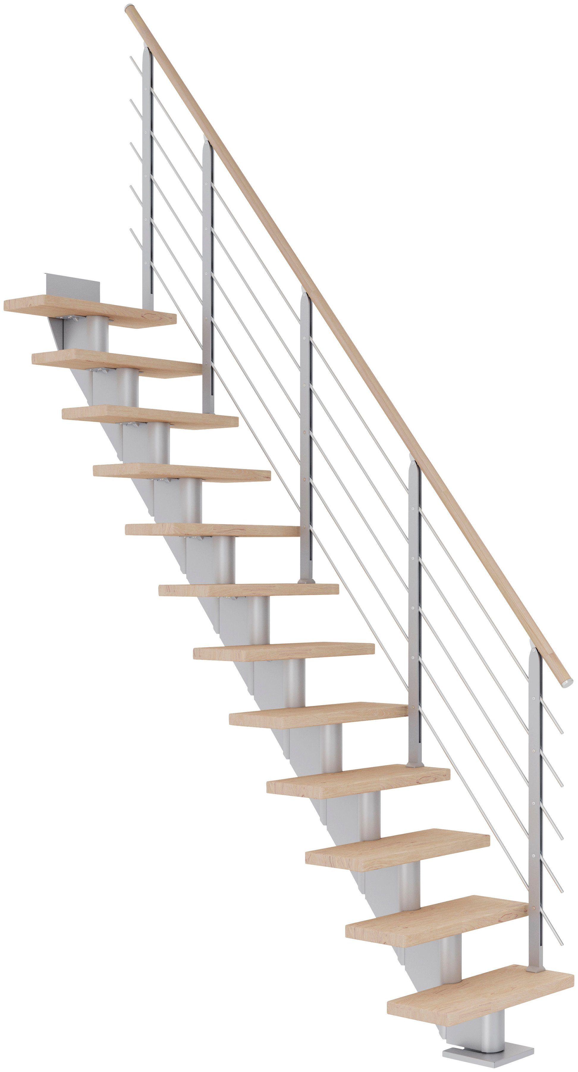 Geschosshöhen Mittelholmtreppe Stufen für cm, Frankfurt, 301 Dolle bis offen, weiß/Metall Eiche