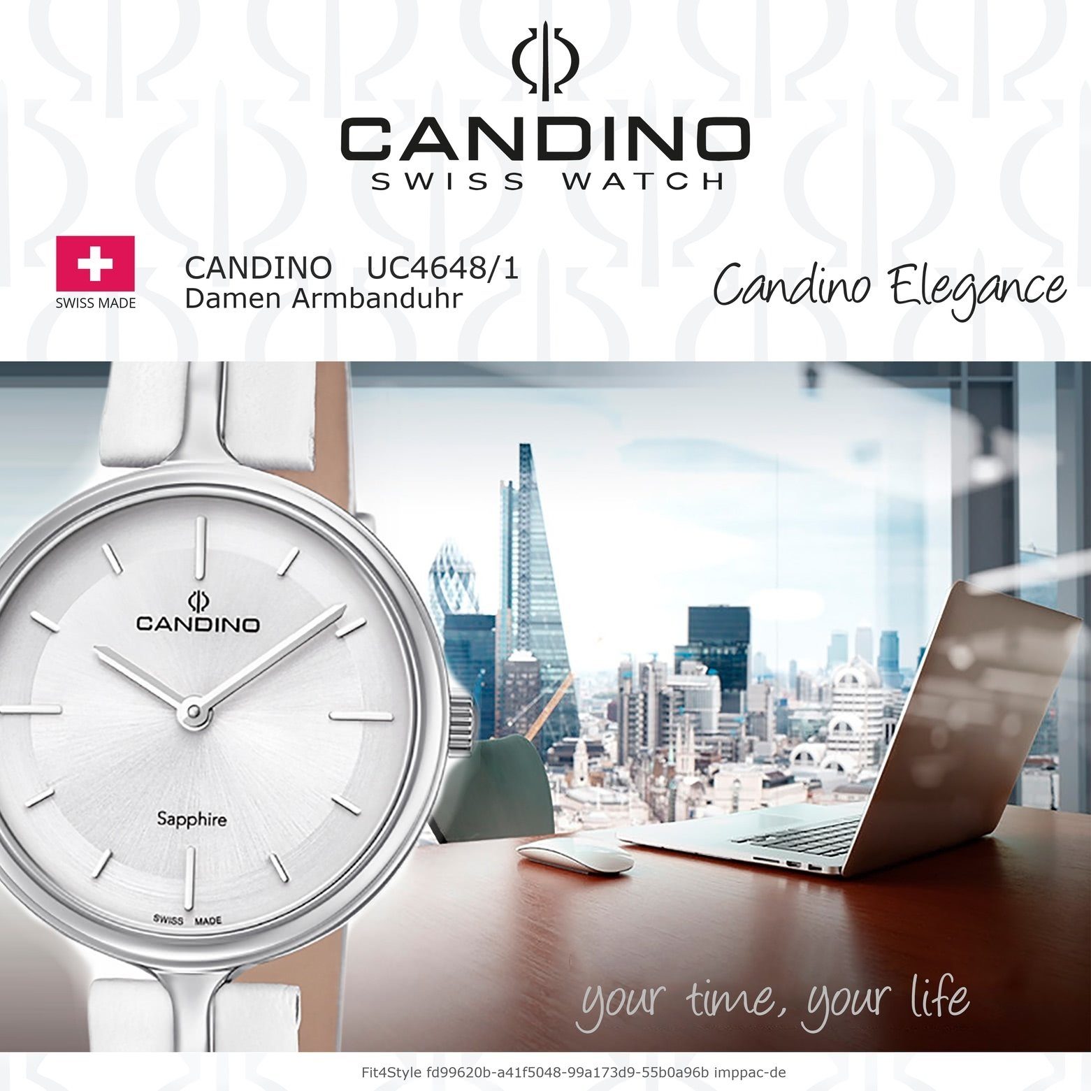 Damen Candino Analog Quarzuhr weiß, C4648/1, Quarzuhr Lederarmband Armbanduhr Candino rund, Fashion Damen