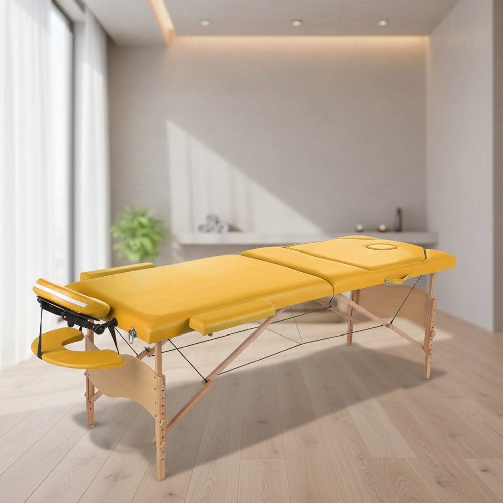 Massageliege Massagebank Liege 3 Zonen klappbar mobil Holz Beige Blau Schwarz Gelb