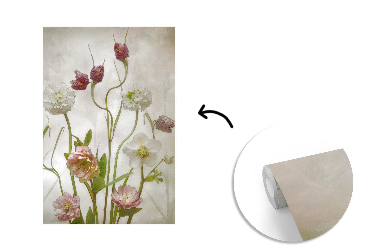 MuchoWow Fototapete Blumen - Frühling Matt, Stilleben, für bedruckt, - St), Tapete Garten Wandtapete Vinyl (3 Wohnzimmer, Montagefertig 