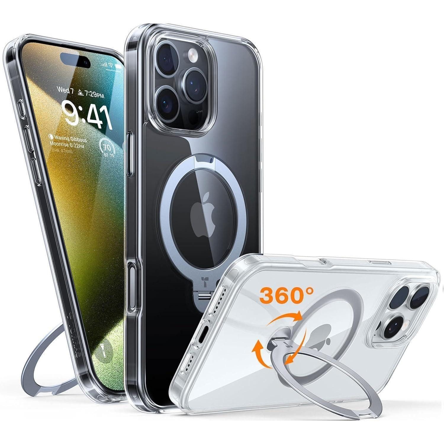 TORRAS Smartphone-Hülle 360° Ostand Spin Hülle für iPhone 16 Pro