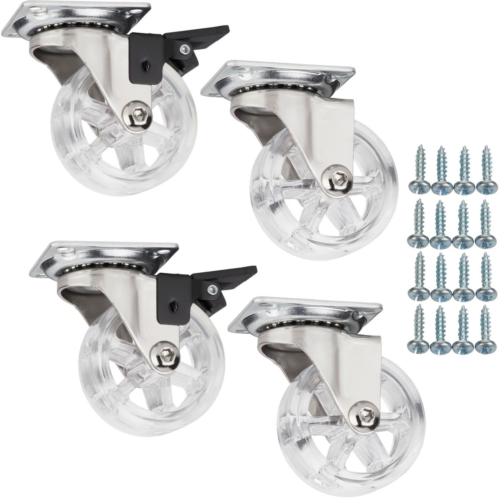 SO-TECH® Möbelrolle Lenkrollen RAPID inkl. Schrauben, belastbar bis 35 kg / St., (Set, 4-St), Durchmesser 50 mm, transparent, mit / ohne Bremse / Feststeller