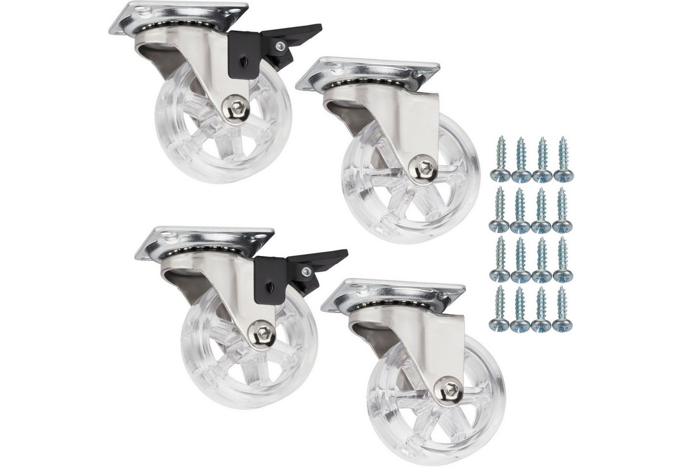 SO-TECH® Möbelrolle Lenkrollen RAPID inkl. Schrauben, belastbar bis 35 kg / St., (Set, 4-St), Durchmesser 50 mm, transparent, mit / ohne Bremse / Feststeller