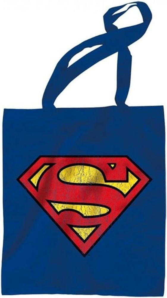 Superman Beuteltasche Superman Tragetasche Stoffbeutel Henkeltasche Shoppingbag blau