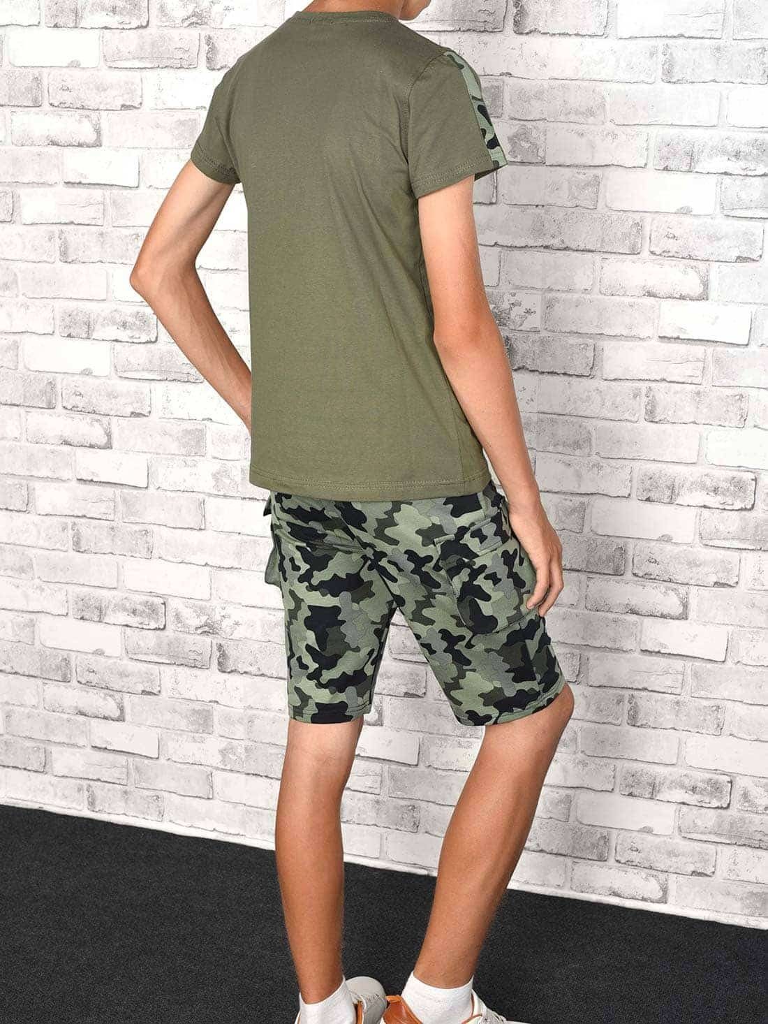 Camouflage T-Shirt Jungen Shorts casual Olivegrün Cargo und (1-tlg) Shorts BEZLIT & T-Shirt Sommer Set