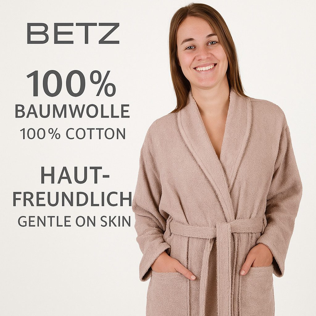 Betz Bademantel Saunamantel für Herren und Damen mit Schalkragen BERLIN, wadenlang, 100% Baumwolle, Schalkragen, Gürtel