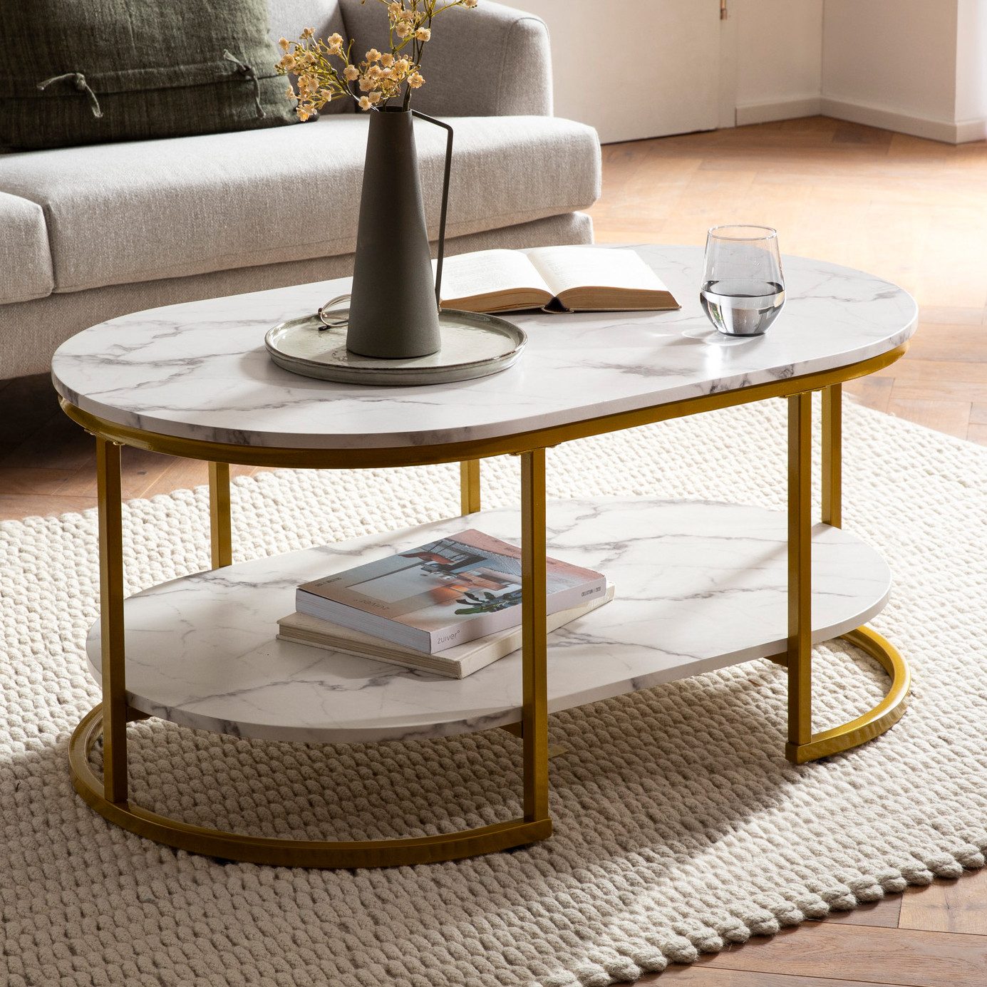 FINEBUY Couchtisch FB59209 (100x60x45cm, Sofatisch Marmor günstig online kaufen