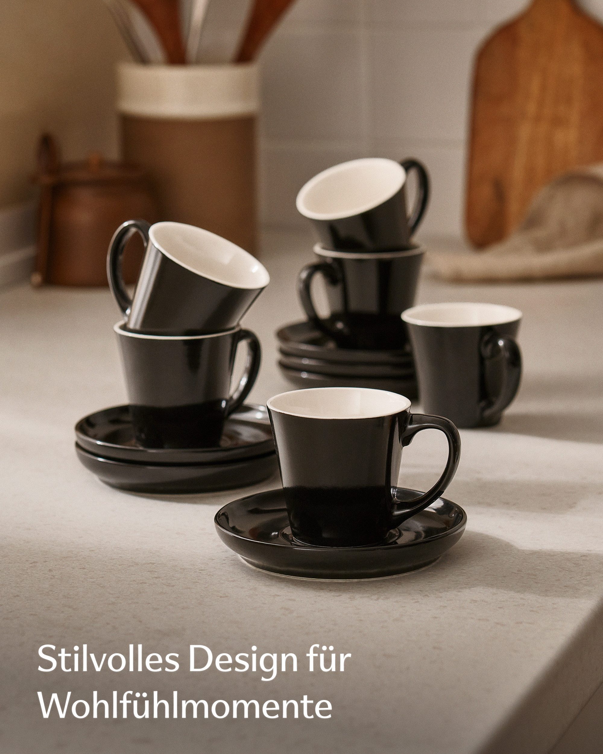 Cosumy Espressotasse Espressotassen Set 6er mit Untertassen - Keramik Mokkatassen - 70ml, 12-tlg., Keramik, 70ml