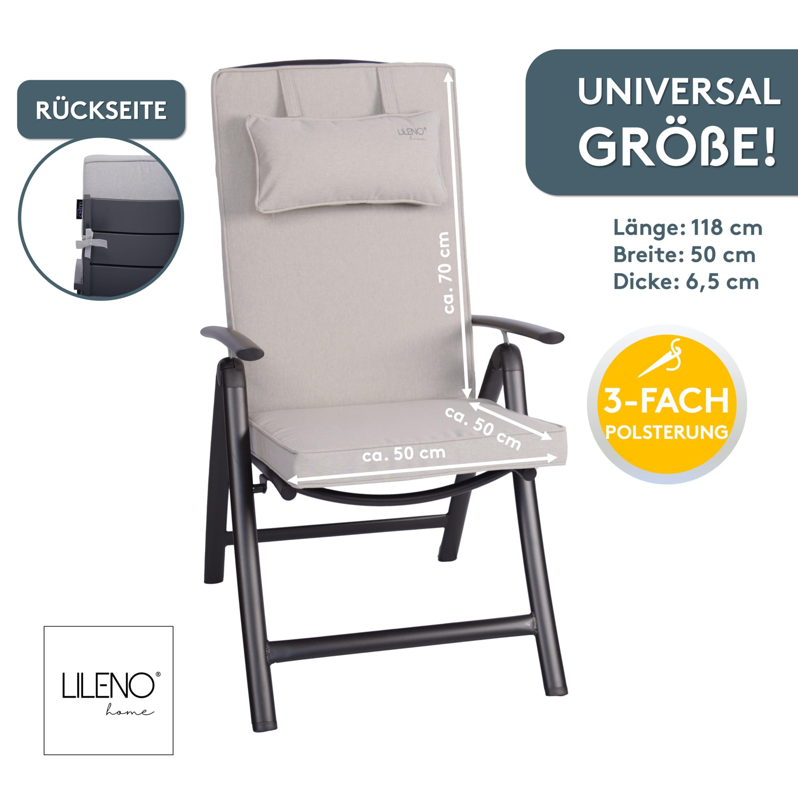 LILENO HOME Hochlehnerauflage mit Kopfkissen, bequeme Sitzauflage für Gartenmöbel, Stuhlkissen, (1er Set), Polsterauflage in Creme, Sitzpolster waschbar für Klappstühle