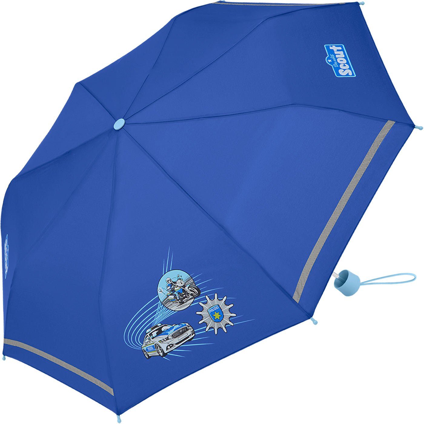 Scout Taschenregenschirm Blue Police - Mini Kinderschirm, extra leicht für Kinder gemacht, reflektierend und bedruckt – Bild 2 von 3