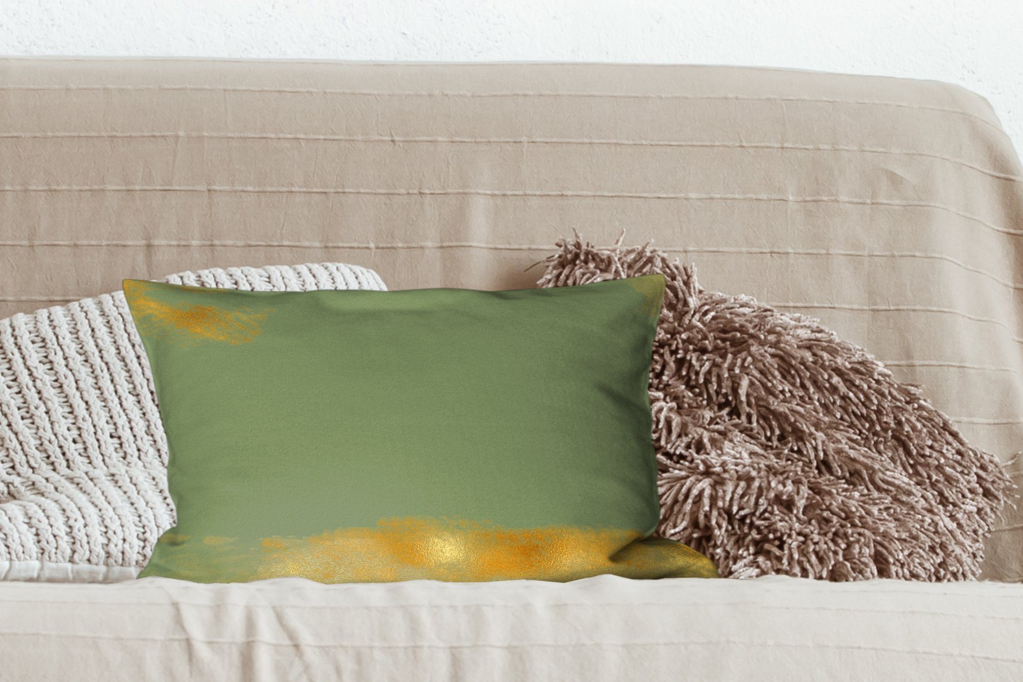 - Wohzimmer Muster - Grün, Schlafzimmer MuchoWow mit Dekokissen Füllung, Dekoration, Gold Zierkissen, - Farbe Dekokissen