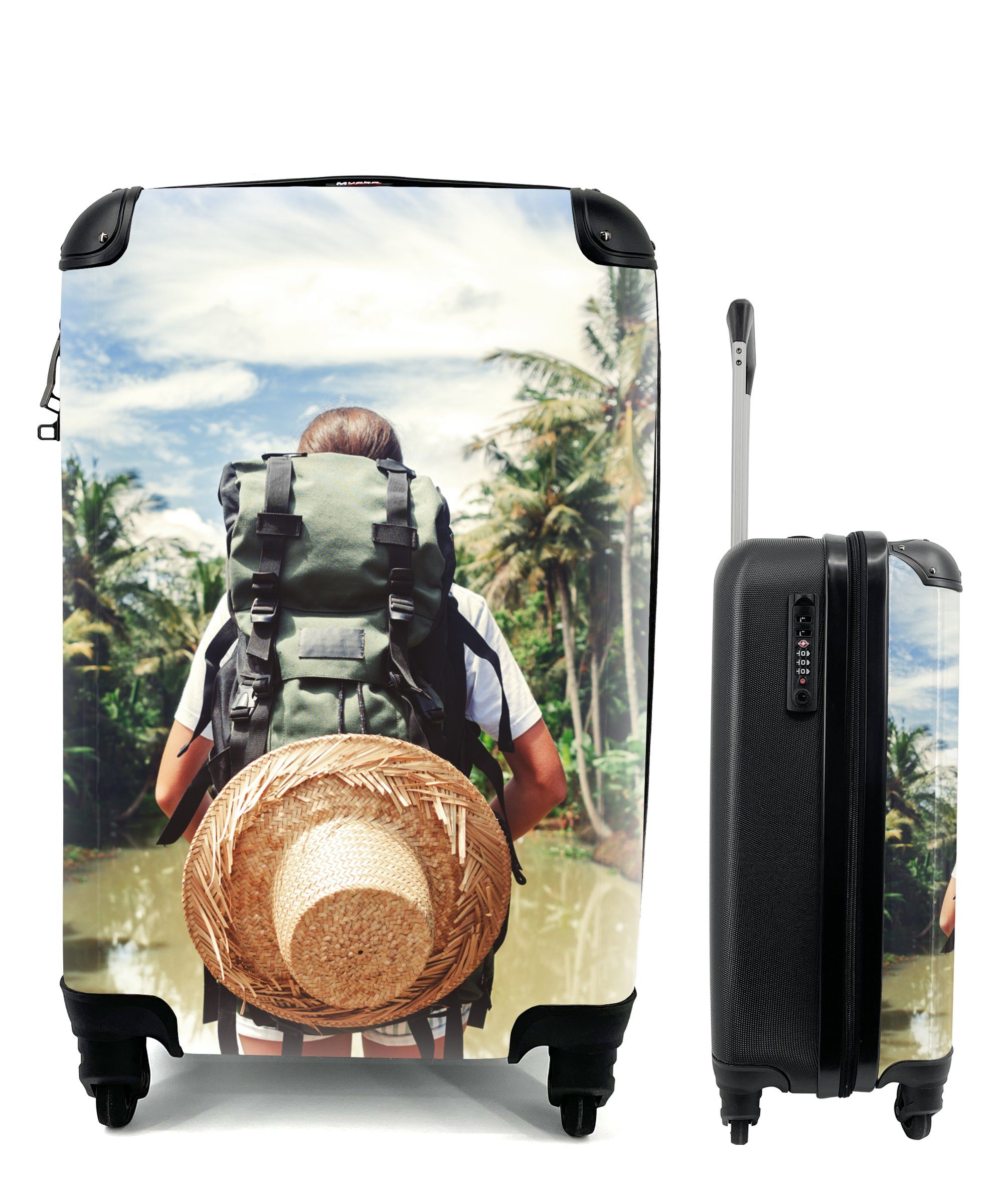 MuchoWow Handgepäckkoffer Dschungel - Reisen - Wasser, 4 Rollen, Reisetasche mit rollen, Handgepäck für Ferien, Trolley, Reisekoffer