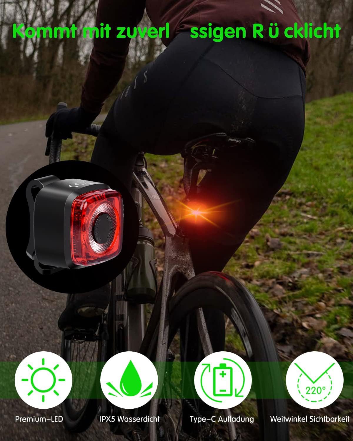 Kityhome Fahrradbeleuchtung Fahrradlicht USB Aufladbar, 100 LUX Vorne+ Rücklicht Fahrradlicht Set, Mit 4 Beleuchtungsmodi und Auto Modi, IPX5 Wasserdicht