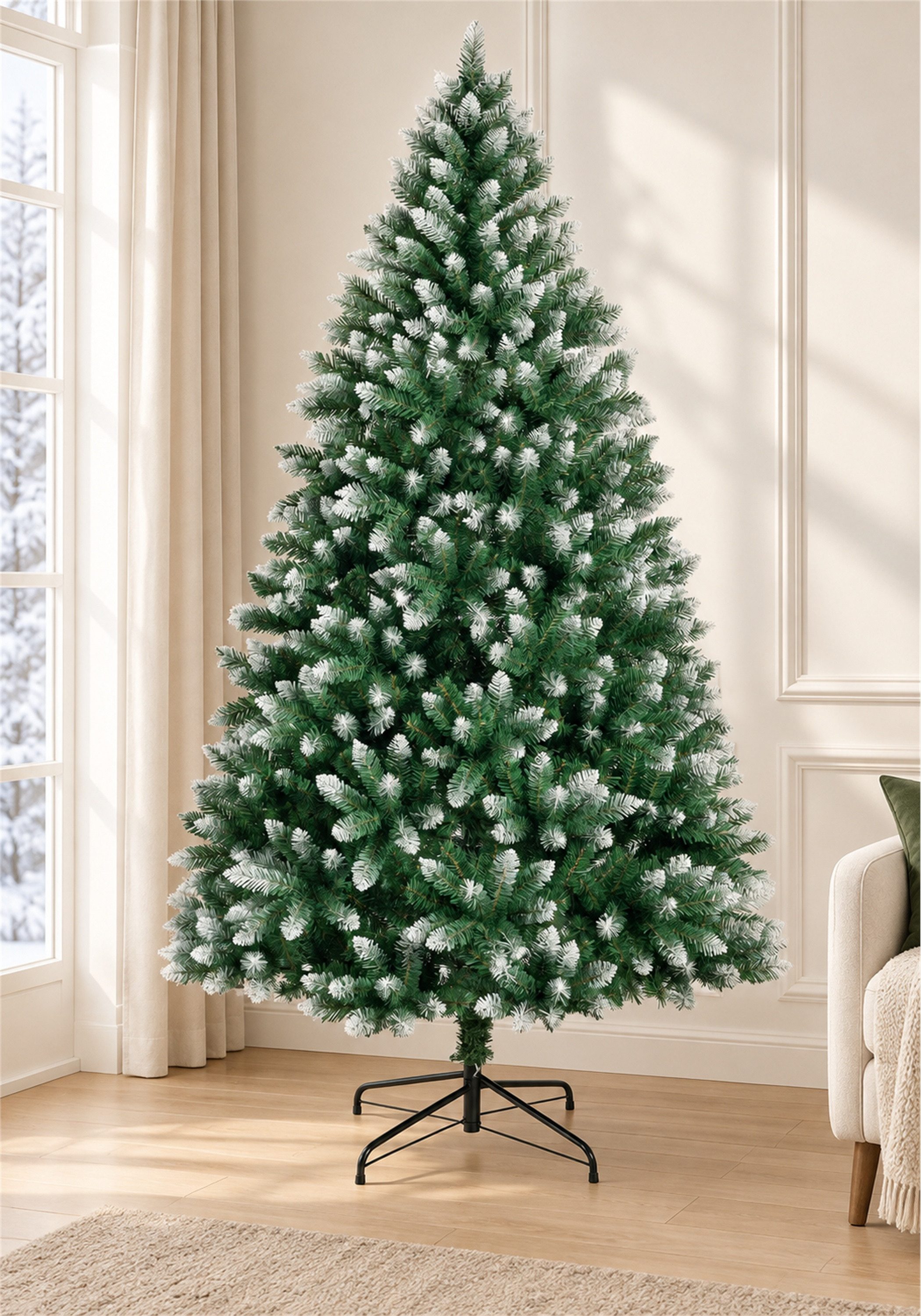 Vankel Künstlicher Weihnachtsbaum mit weißen Zweigspitzen, Schnee-Effekt, Tannenbaum mit Metallständer, Grüner Tannenbaum mit dezenten Schneeakzenten und einem  – Bild 2 von 5