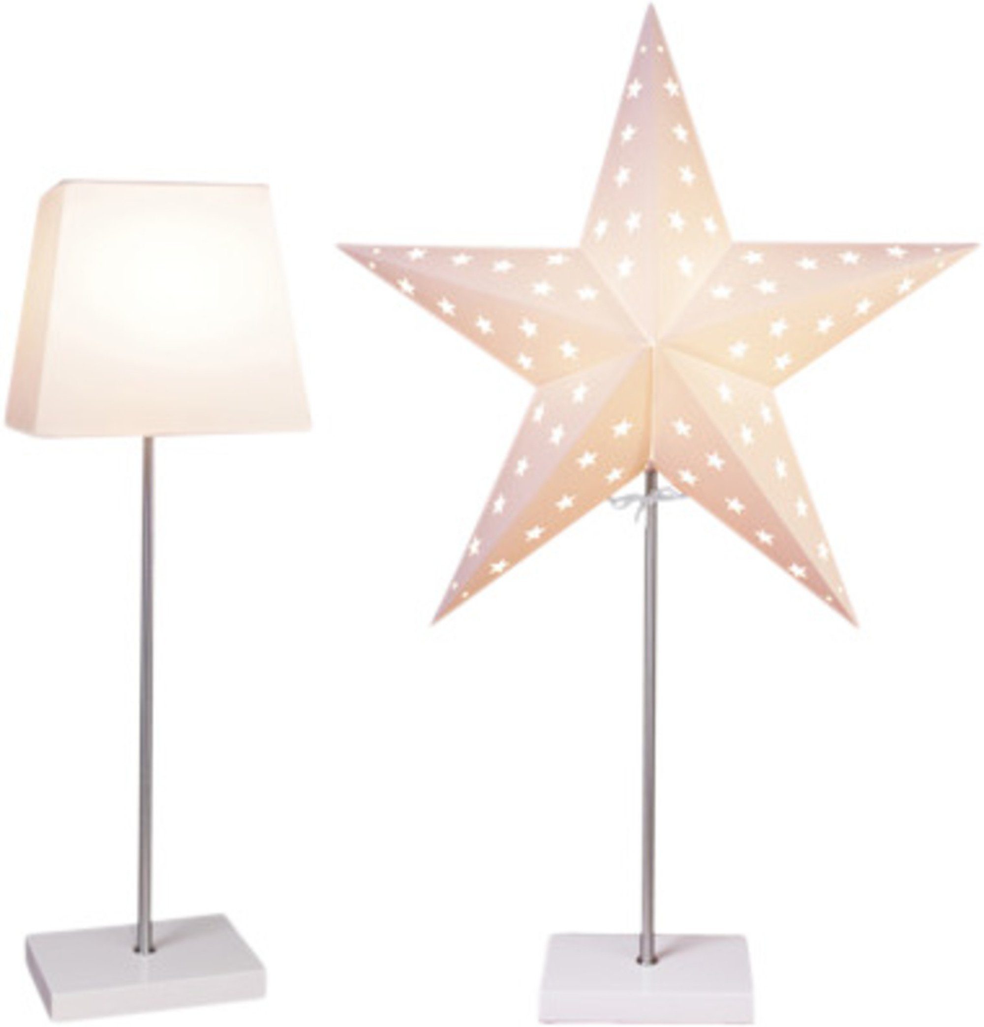 STAR TRADING LED Dekolicht Leo, Stern-Tischleuchte Leo (mit Wechselschirm), Holzfuß weiß