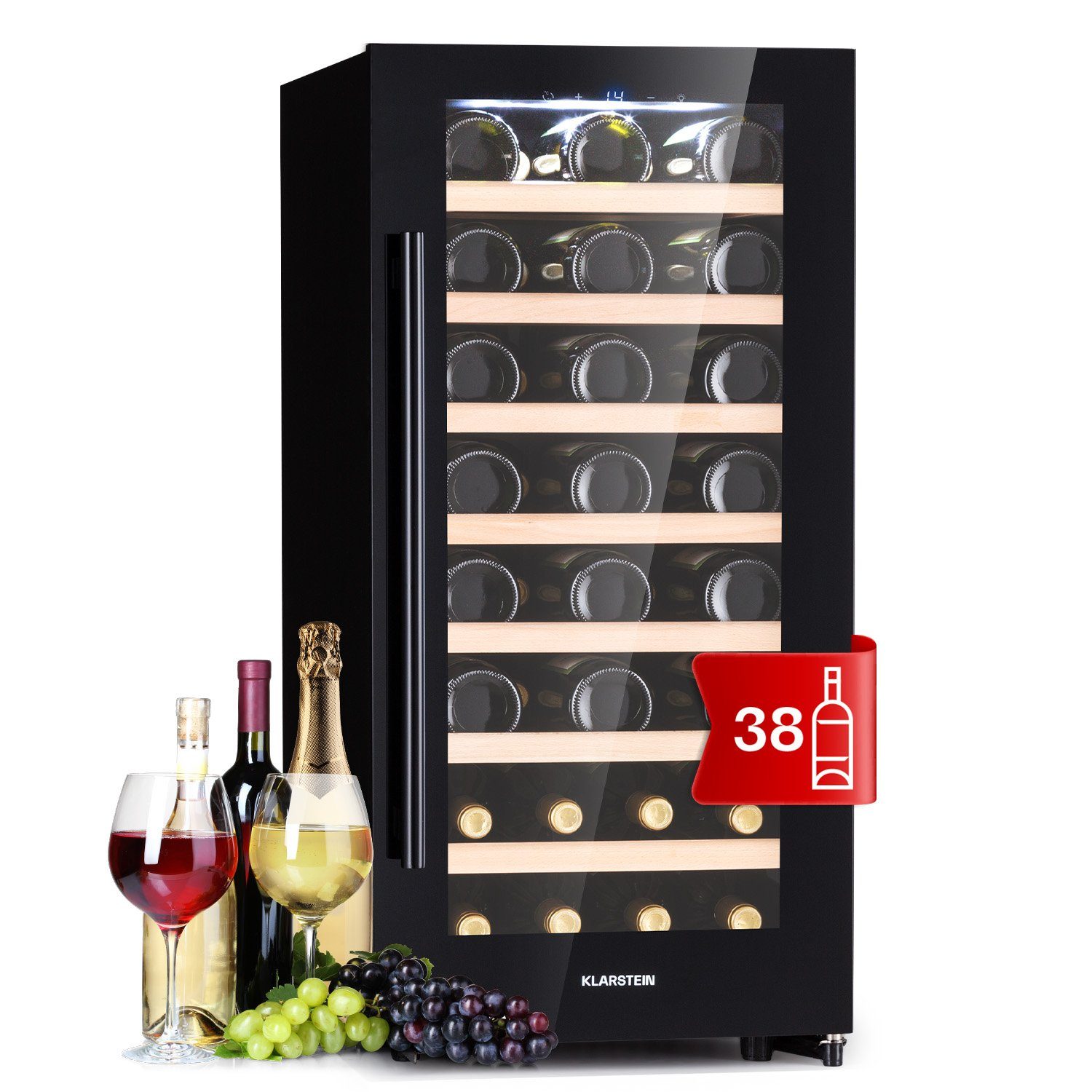 Klarstein Weinkühlschrank Barossa 38 Uno, für 38 Standardflaschen á 0,75l,Wein Flaschenkühlschrank Weintemperierschrank Weinschrank Kühlschrank