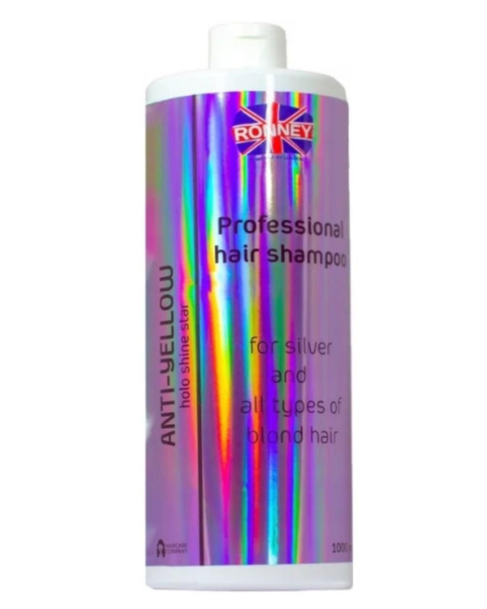 Haarshampoo Ronney Professional holo shine star hair shampoo (1000 ml) Anti Yellow, Flasche, neutralisiert Gelbtöne, verstärkt kühlen Glanz
